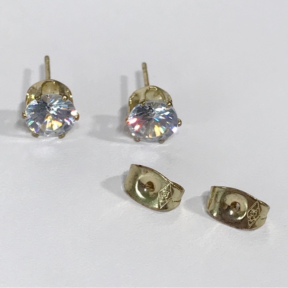 Vintage C&L 7mm Round Cut Prong Set CZ Stud Post Earrings Gold Tone Stainless - Picture 11 of 16